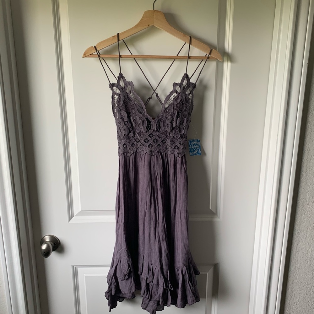 Free People FP One Adella Mini Slip Dress Charcoal - Picture 9 of 11